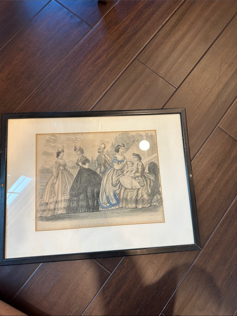Original Antique Godey’s Fashion Plate July 1865 Hand Colored Framed Victorian